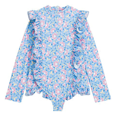 Louise Misha - Aurélie Floral Long Sleeve Swimsuit Made from Recycled Fibers | Blue