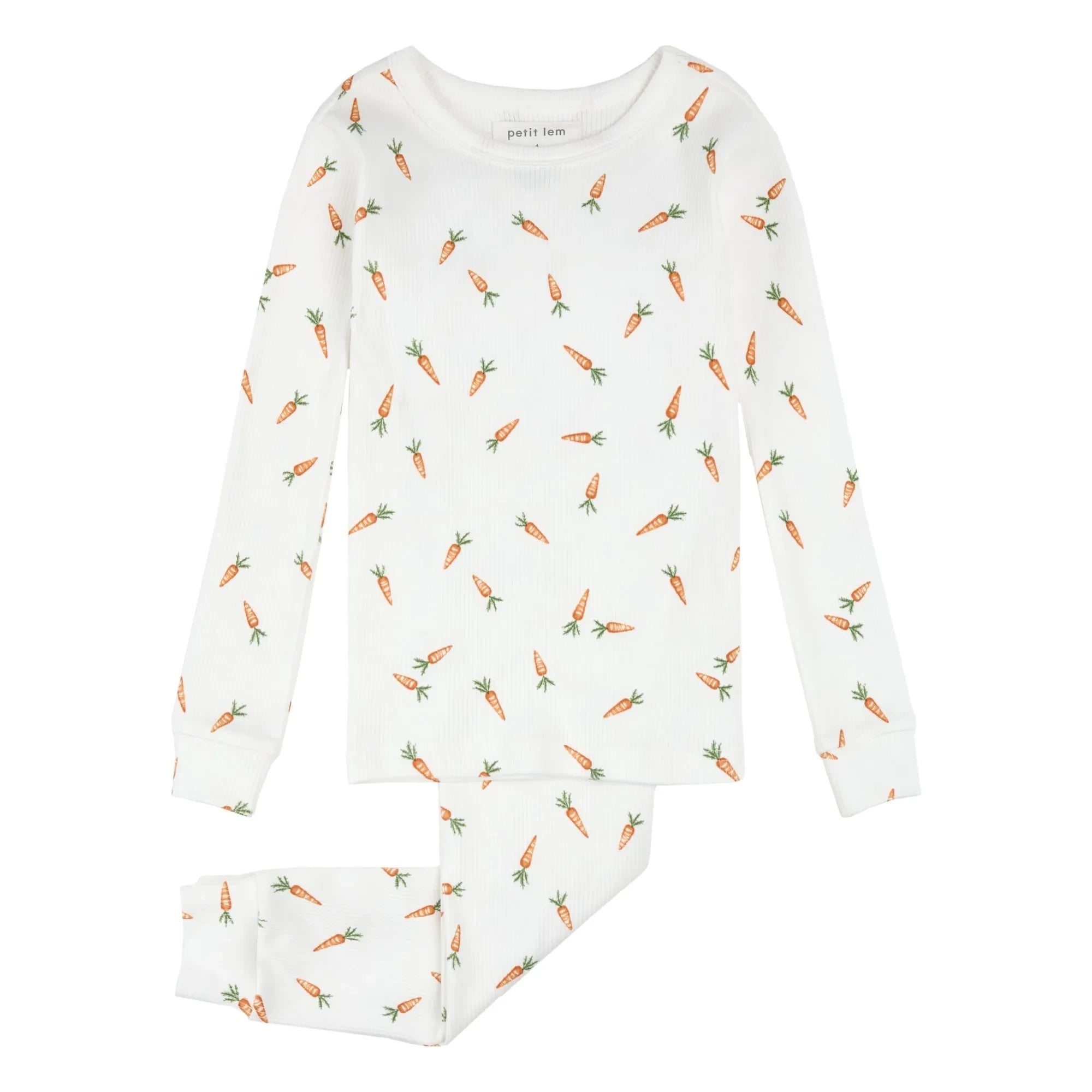 Petit Lem - Organic Cotton Ribbed Carrot-Patterned Pajamas | White