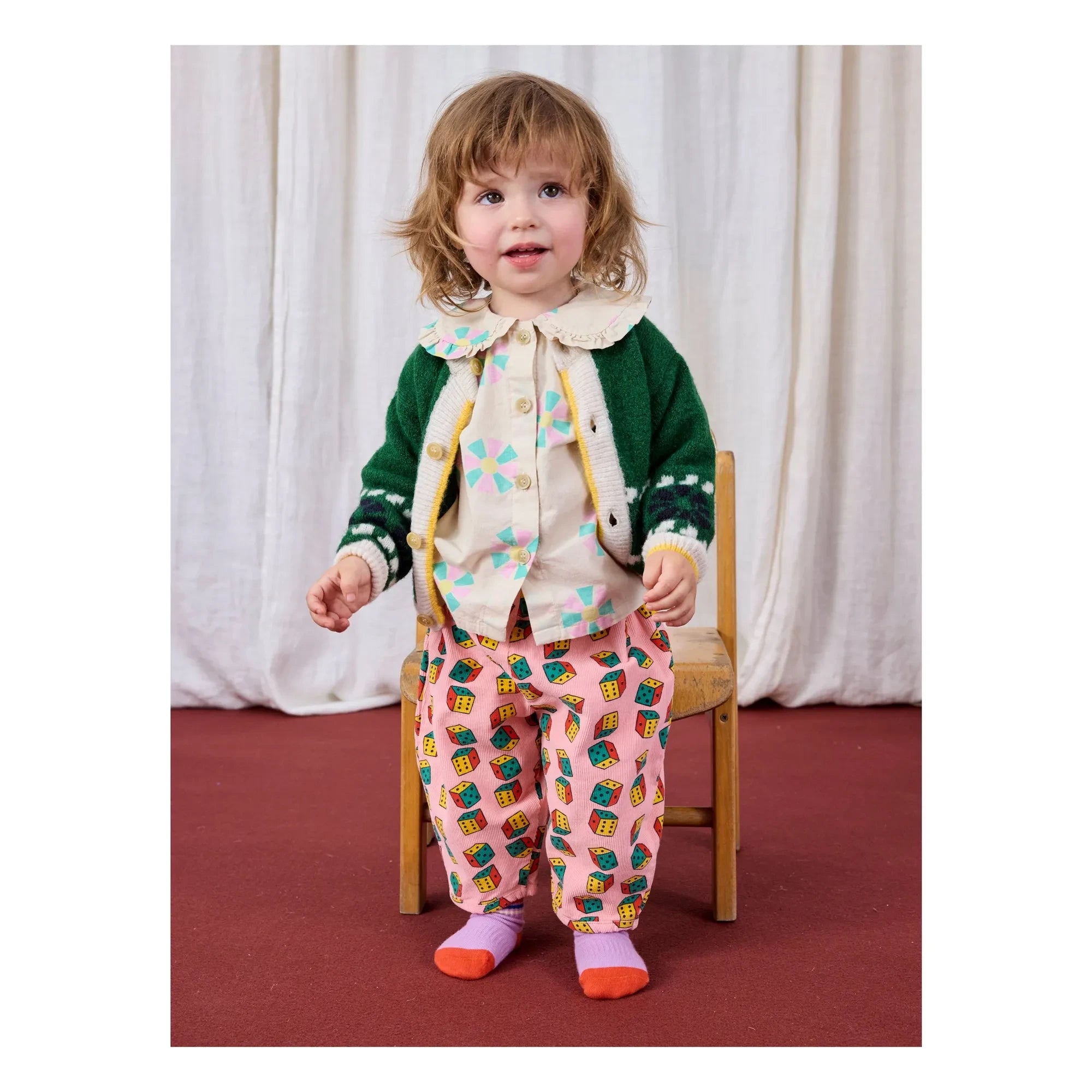 Bobo Choses - Organic Cotton Ribbed Checkered Pants | Pink