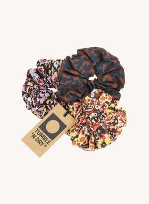 Tumble N'Dry - 3-Piece Floral Pattern Scrunchie Set | Blue