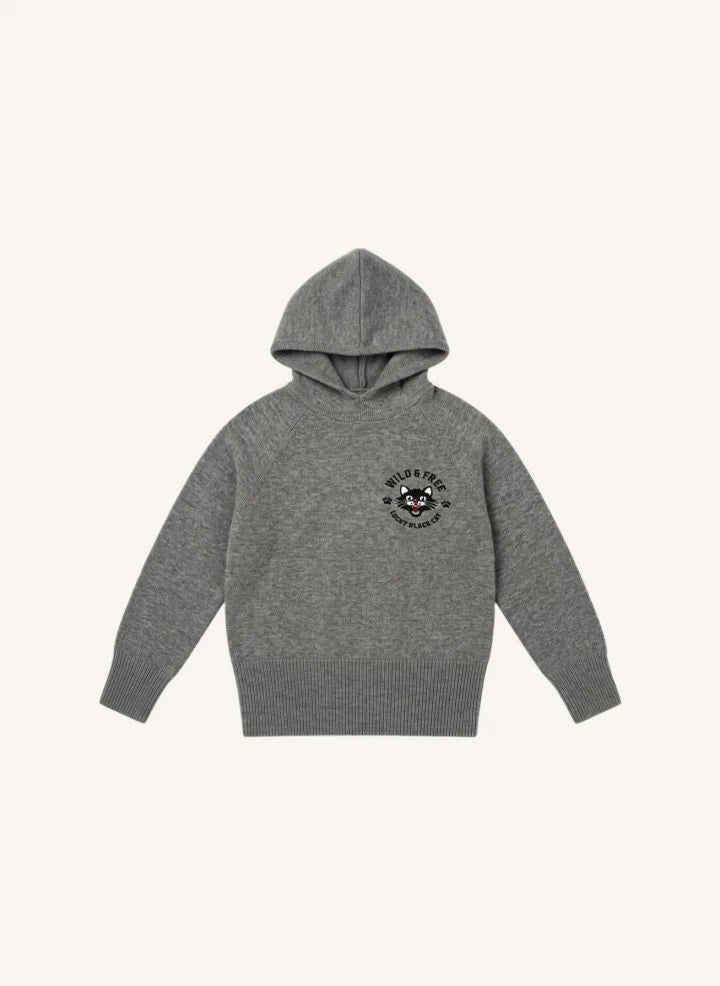 Finger in the nose - Sofia Black Cat Merino Wool Sweater | Gray Melange
