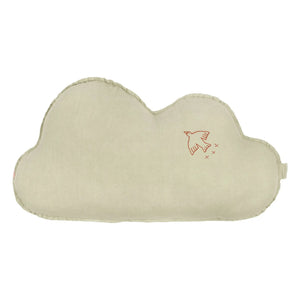 Nobodinoz - Cloud Pillow with Bird Embroidery - French Linen | Matcha Green