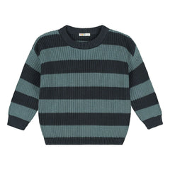 Yuki - Striped Organic Cotton Sweater | Gray Blue