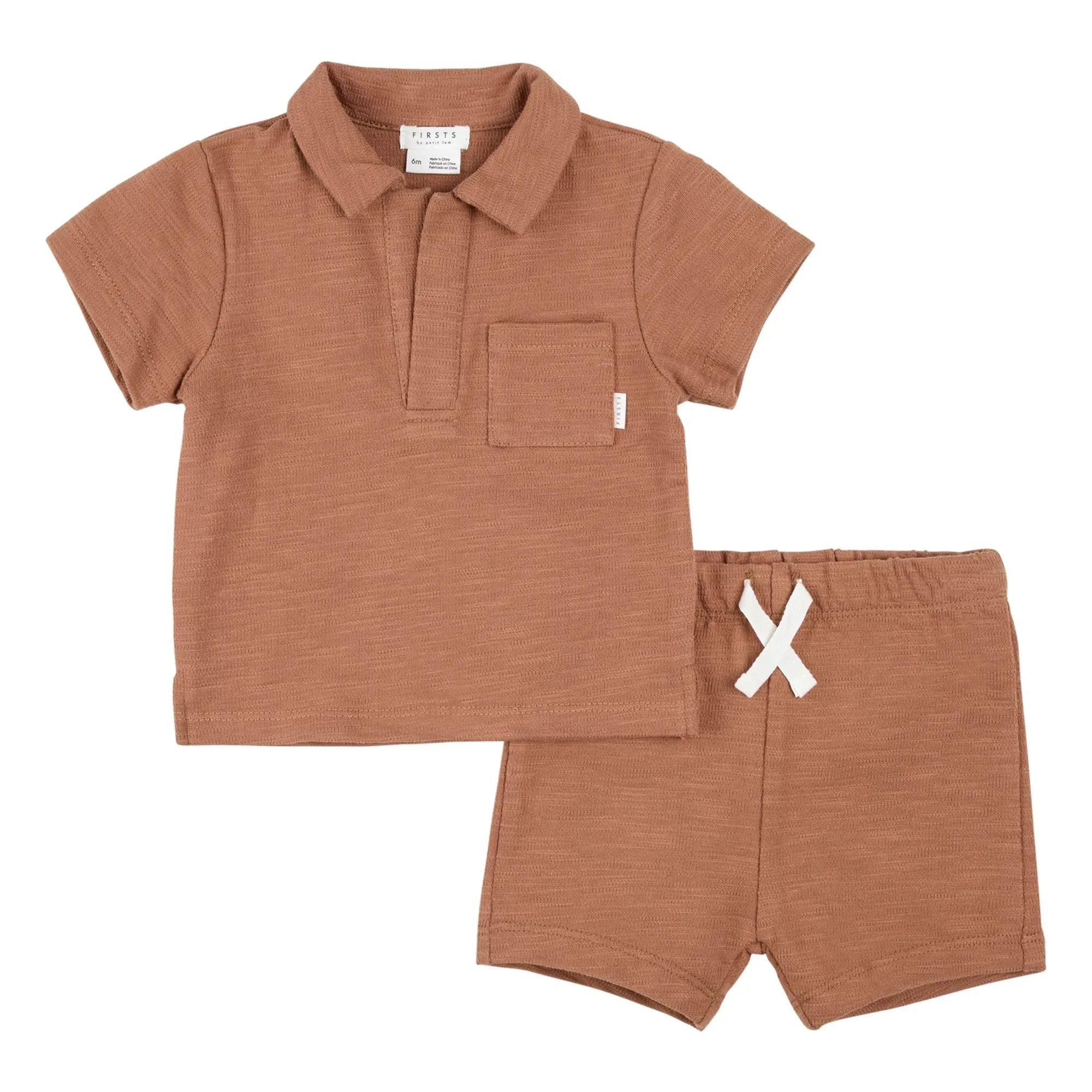 Petit Lem - Organic cotton terry t-shirt and shorts set | Clay