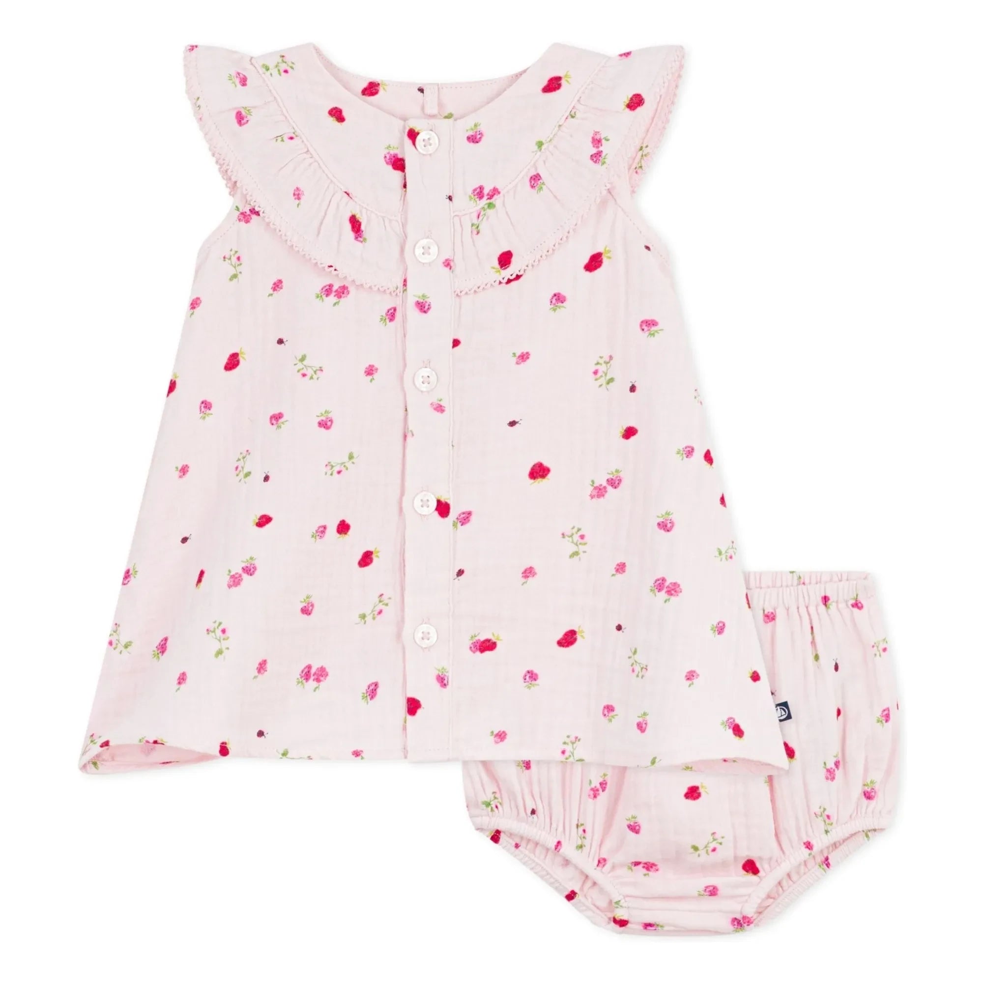 Petit Bateau - Organic cotton gauze floral dress and bloomer set | Pink