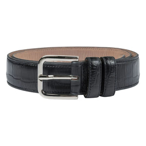 Cordera - Classic Crocodile Pattern Leather Belt | Black