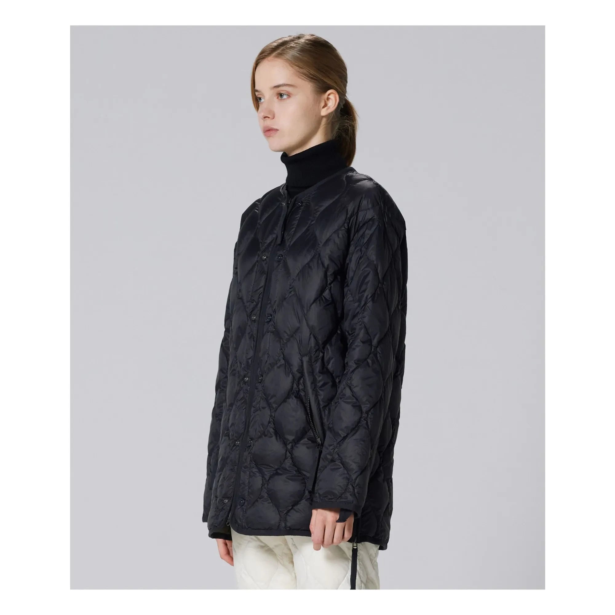 Taion - Unisex Long Military Quilted Coat | Black