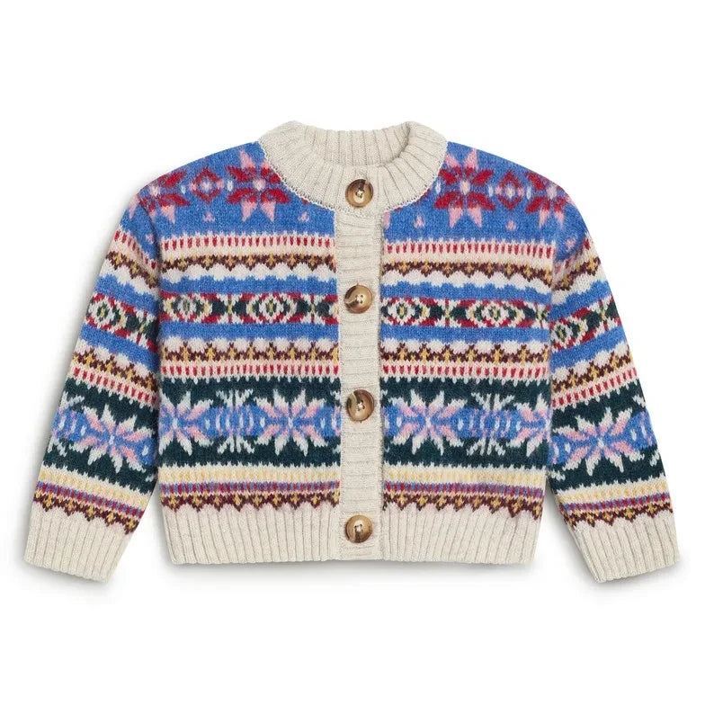 The New Society - Caia Jacquard Recycled Fiber Baby Cardigan | Blue