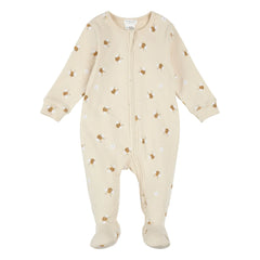 Petit Lem - Ribbed Pajama with Embossed Bee Pattern Organic Cotton | Beige