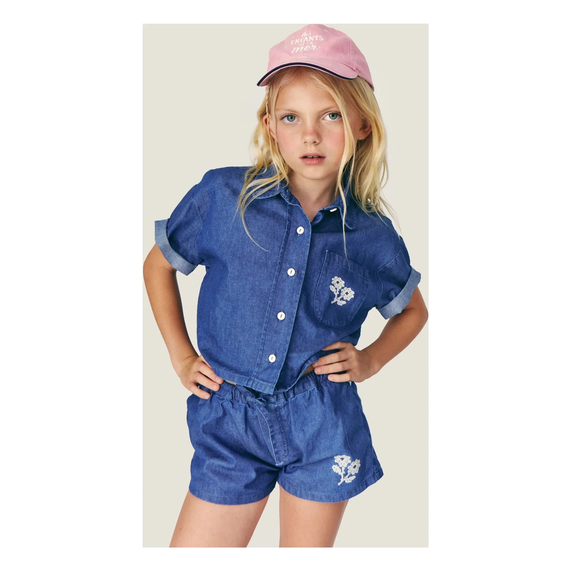 Mipounet - Kısa Denim Amélie Pamuk Çiçekler BCI | Mavi