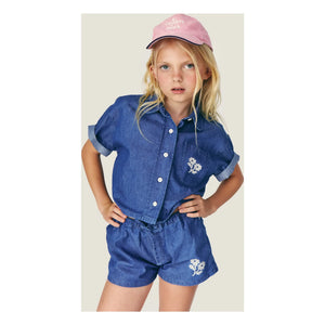 Mipounet - Kısa Denim Amélie Pamuk Çiçekler BCI | Mavi