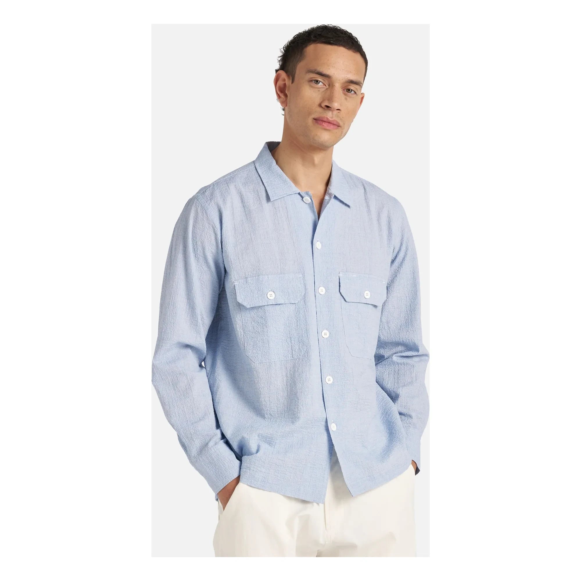 Universal Works - Utility Seersucker Shirt | Light Blue