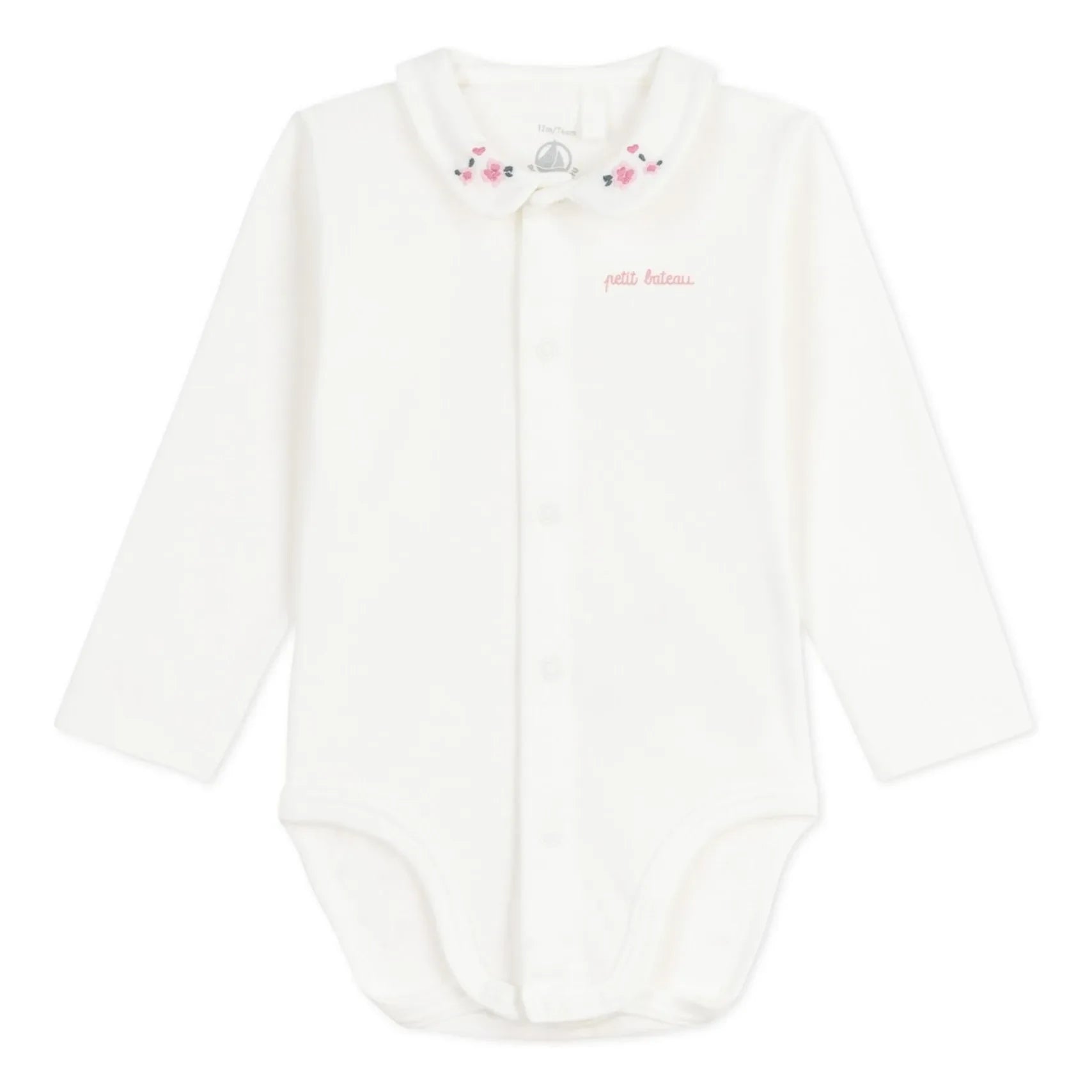 Petit Bateau - Organic Cotton Flower-Embroidered Collar Bodysuit | White