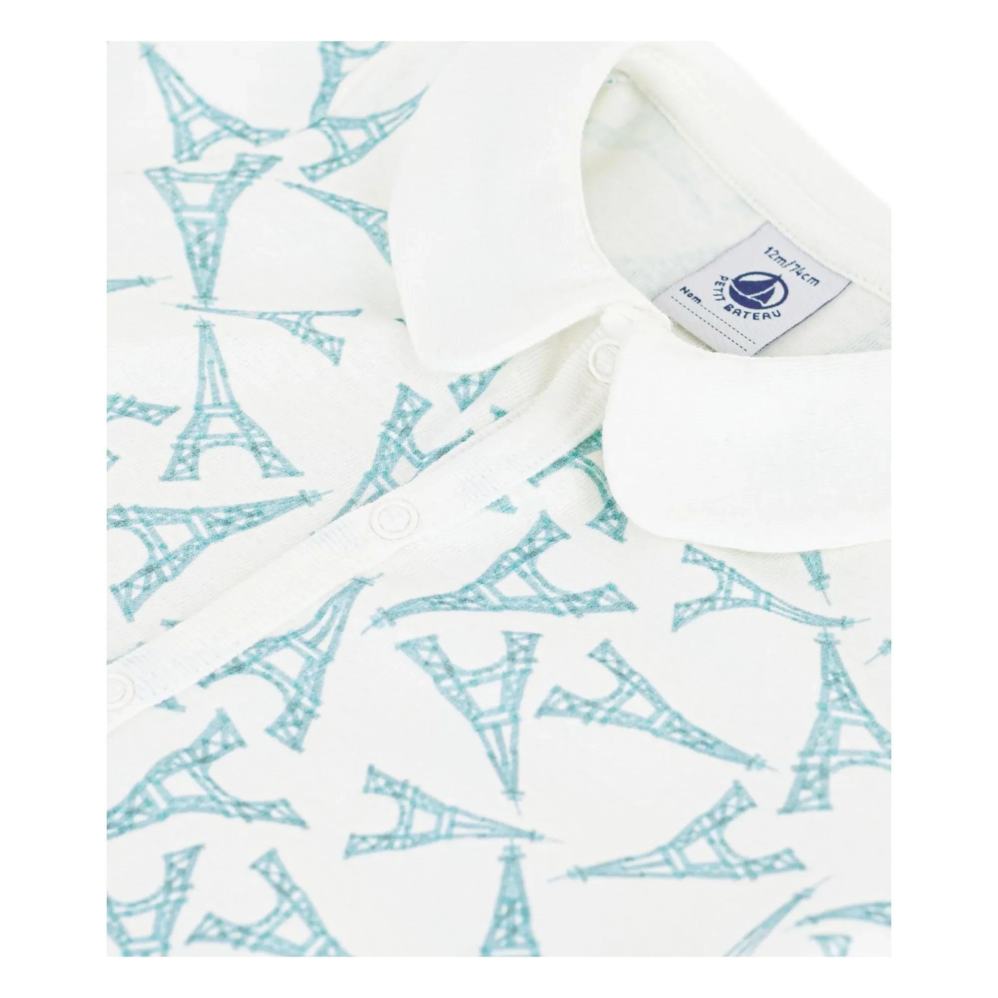 Petit Bateau - Eiffel Tower Organic Cotton Sleepsuit Pajamas | White