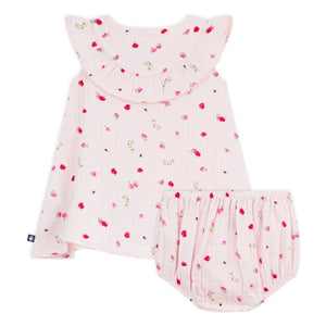 Petit Bateau - Organic cotton gauze floral dress and bloomer set | Pink