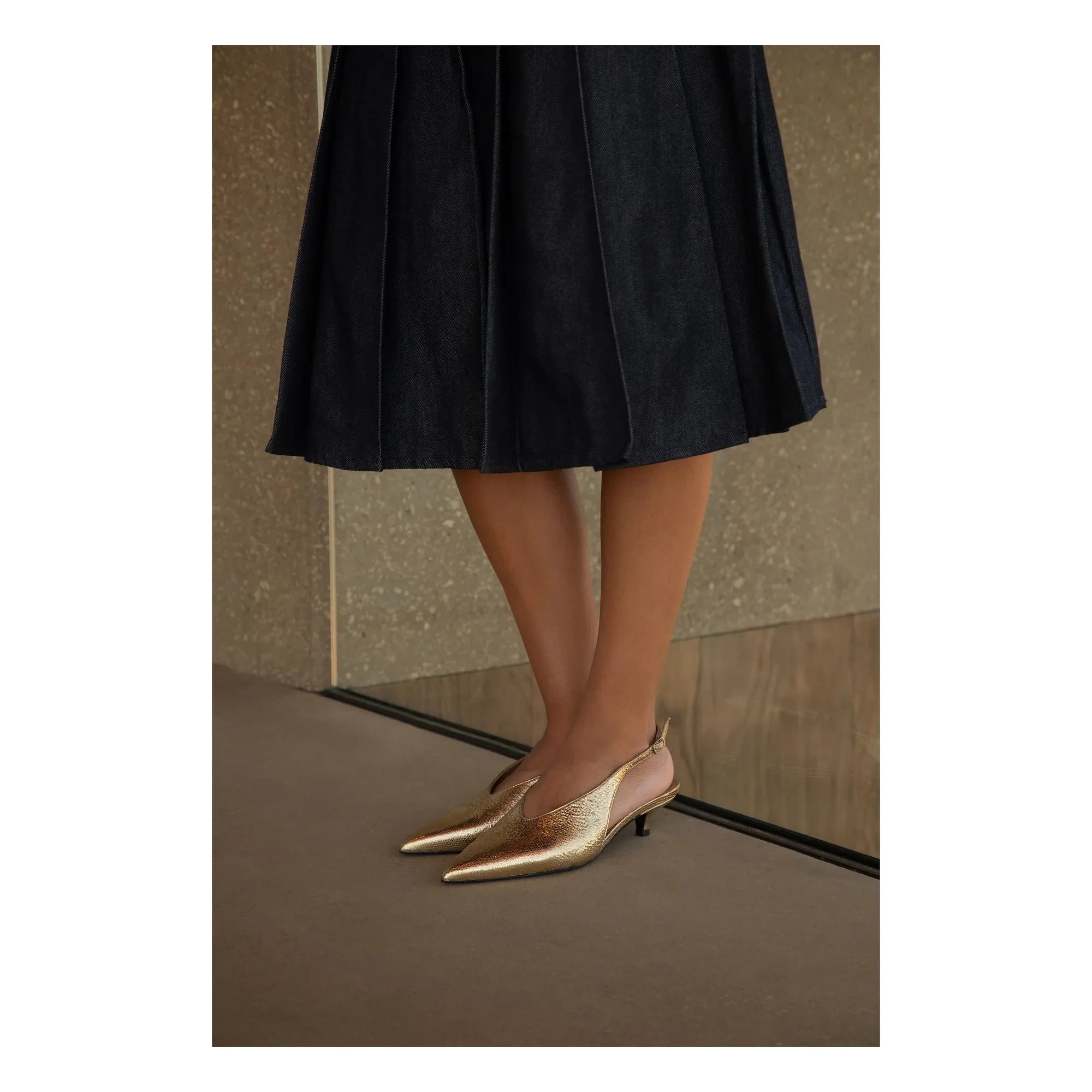 Lachoix - Metallic High Heel Open Back Shoe | Gold