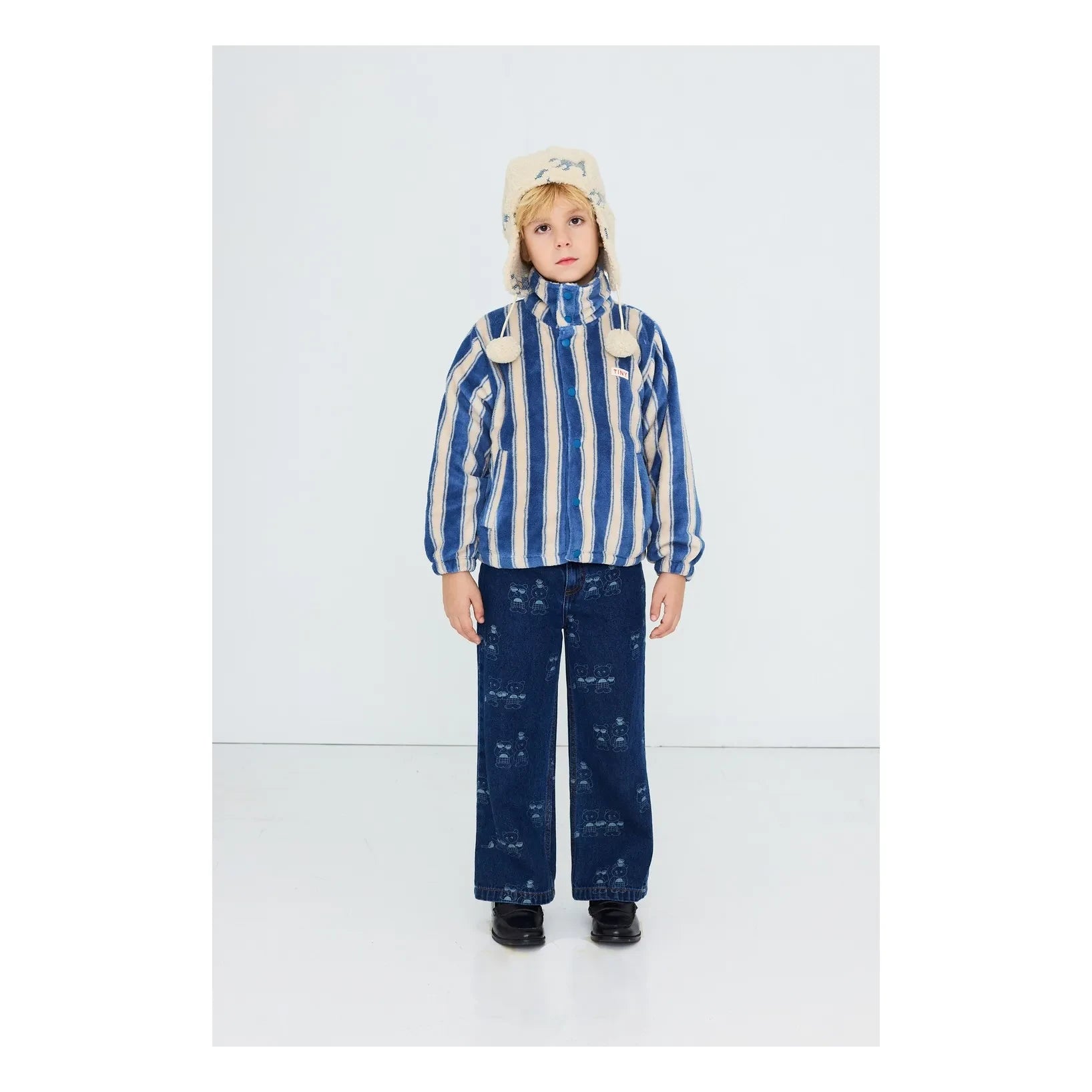 Tinycottons - Striped Fleece Jacket | Petrol Blue
