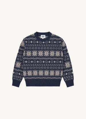 Hundred Pieces - Mika Jacquard Merino Wool Sweater | Grey Blue