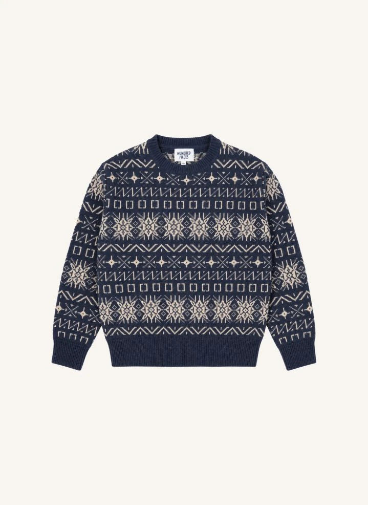 Hundred Pieces - Mika Jacquard Merino Wool Sweater | Grey Blue