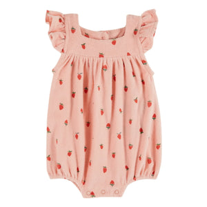 Emile et Ida - Organic Cotton Strawberry Jumpsuit Towel | Pink