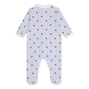 Petit Bateau - Çizgili Pijama Kalp Organik Pamuk | Mavi