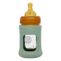 Hevea - Slow Flow Wide Mouth Protective Glass Bottle with Cover | Almond Green