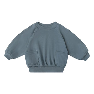 Quincy Mae - Pointelle organik pamuklu sweatshirt | Gri mavi