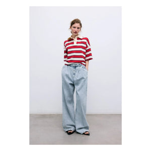 the new society - Acacia Striped Cotton Polo | Red