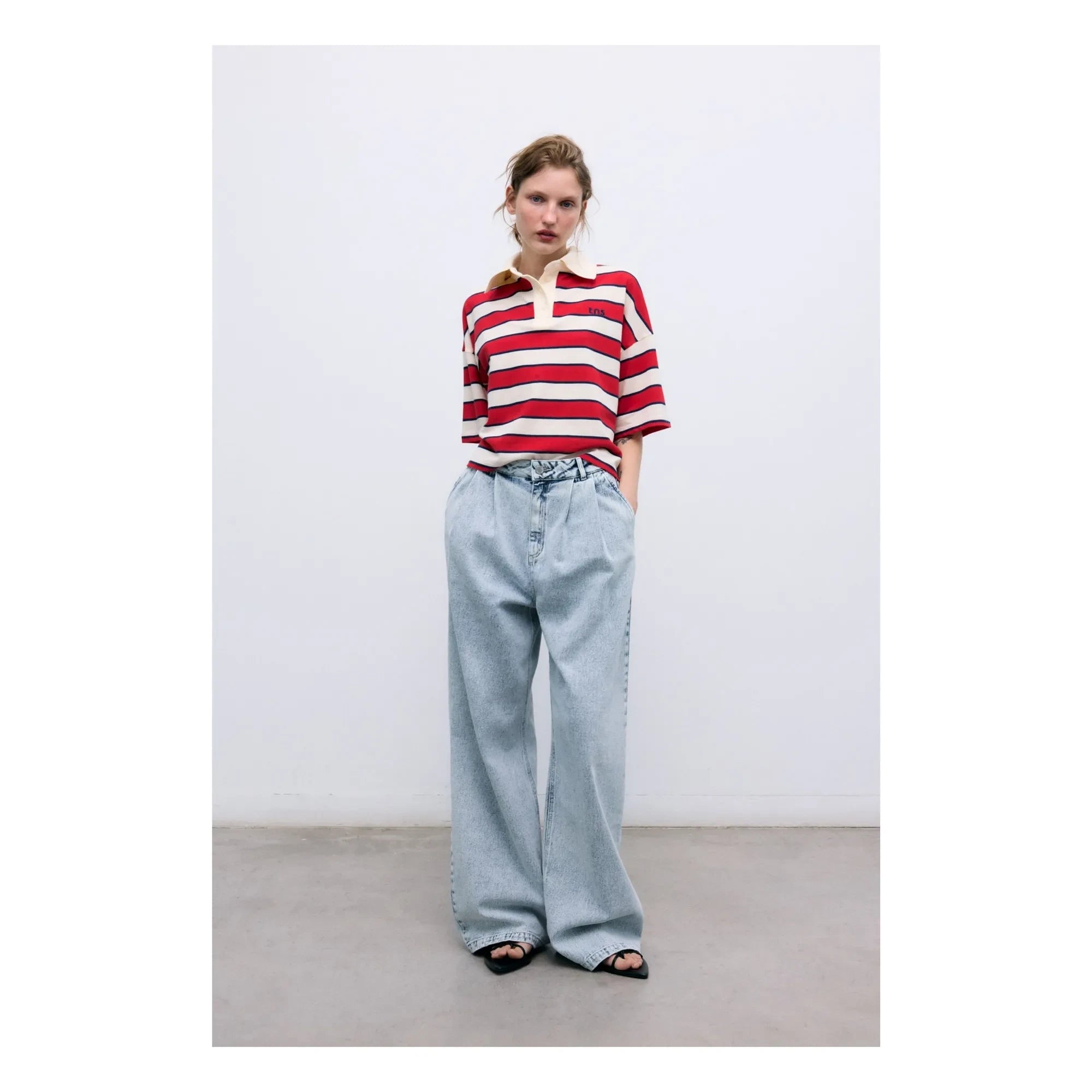 the new society - Acacia Striped Cotton Polo | Red