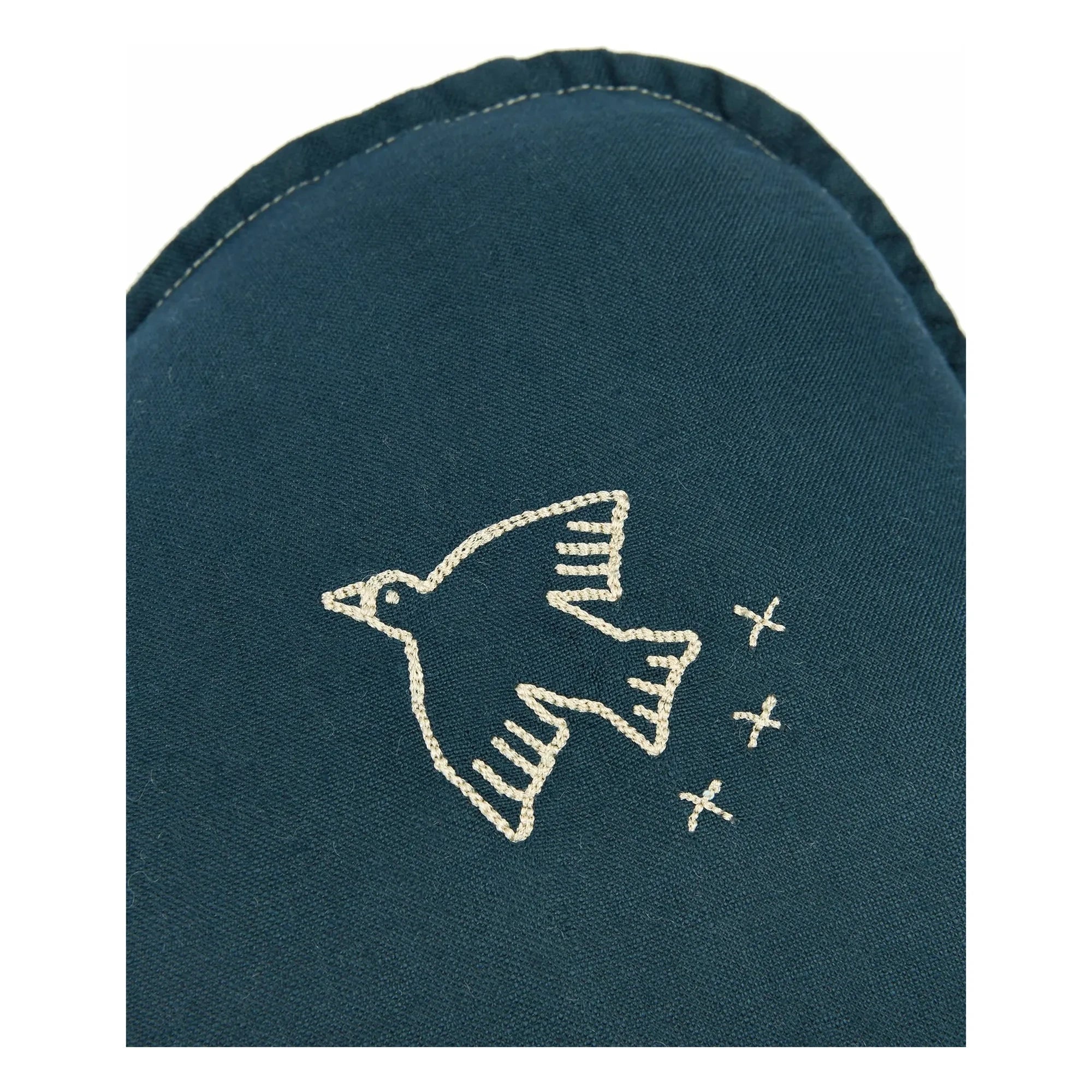 Nobodinoz - Cloud Pillow with Bird Embroidery - French Linen | Night Blue