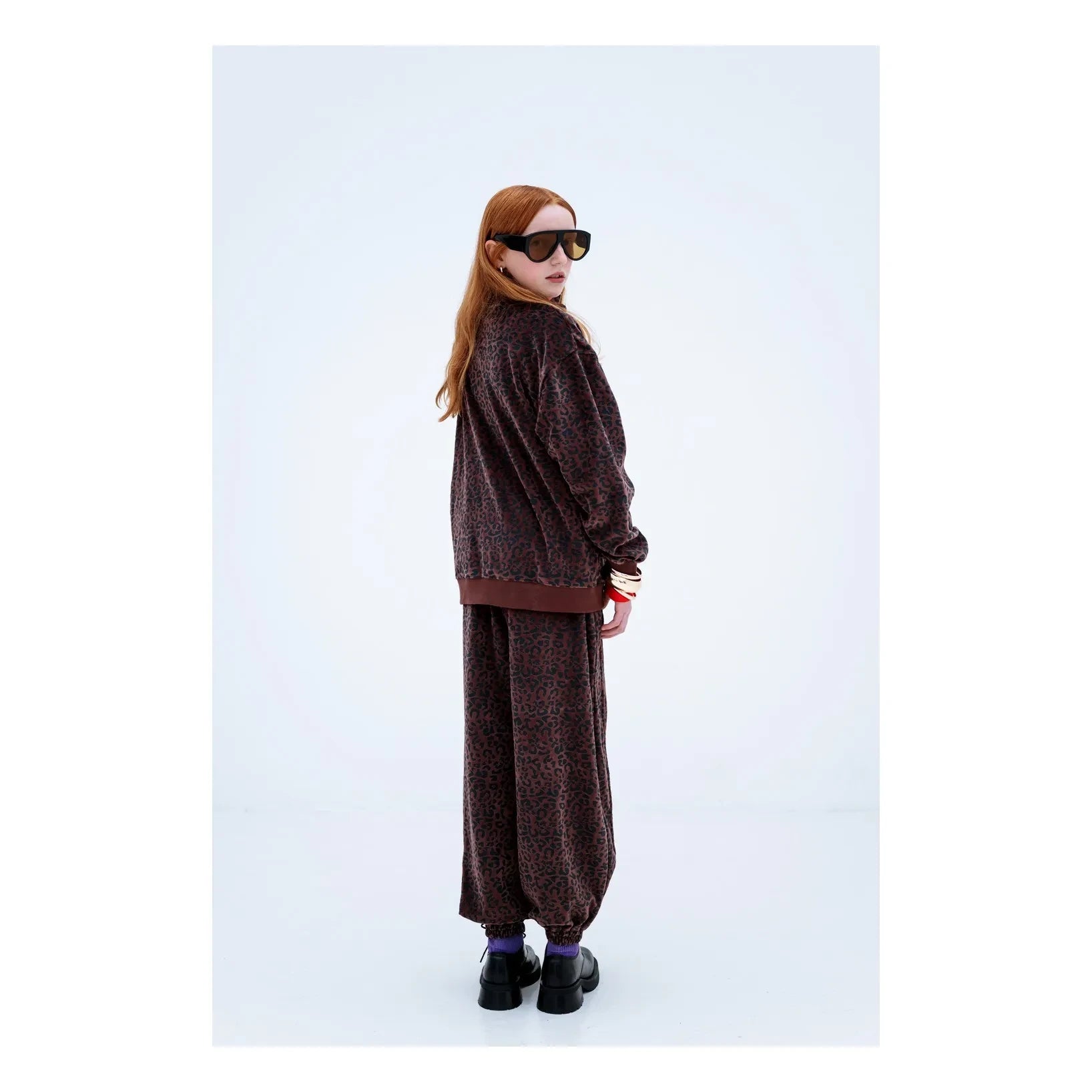 Repose AMS - Organik Pamuklu Leopar Desenli Fermuarlı Sweatshirt | Kahverengi