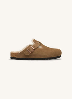 BIRKENSTOCK - Boston Shearling Suede Slippers | Taupe Brown