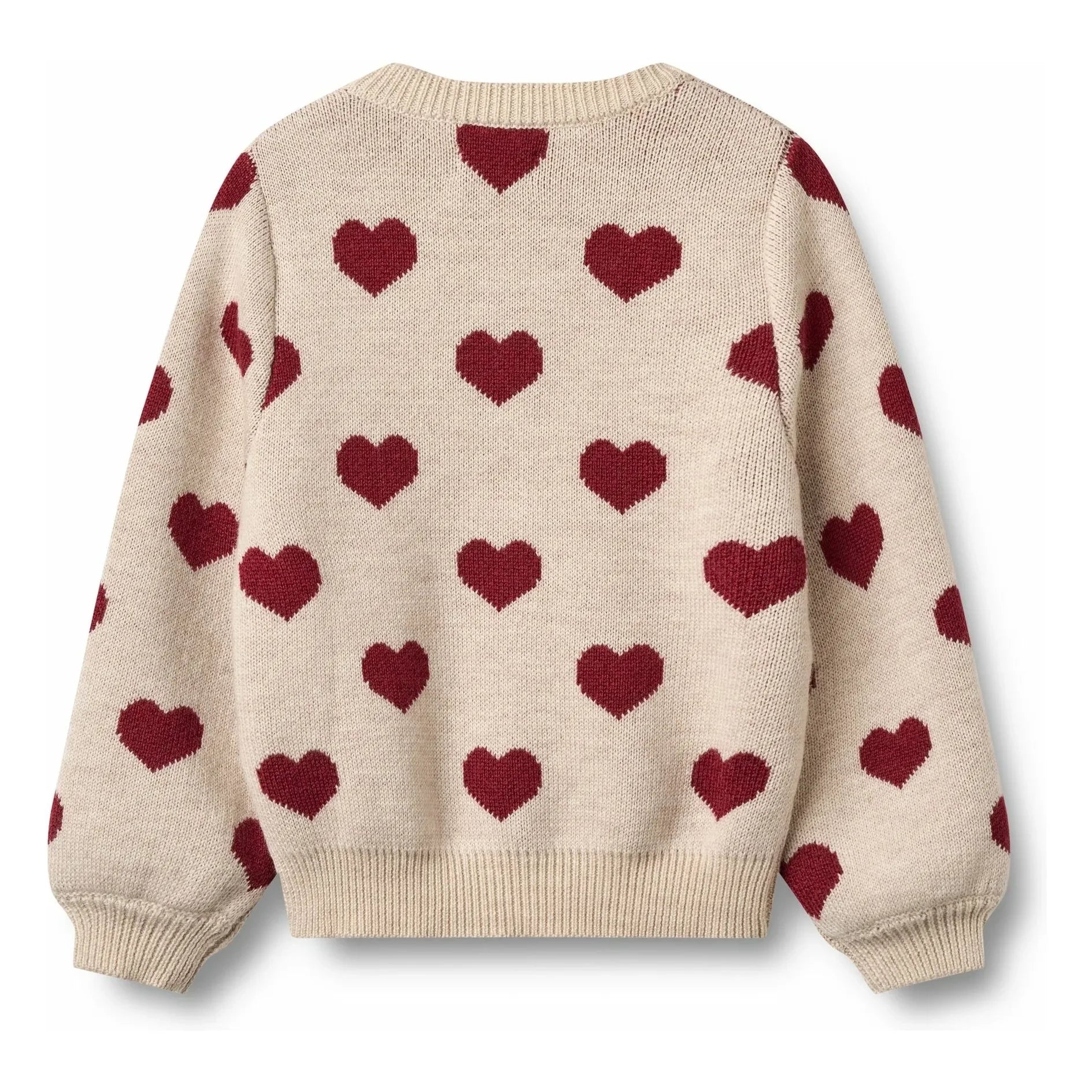 Wheat - Heart Jacquard Merino Wool Cardigan | Beige