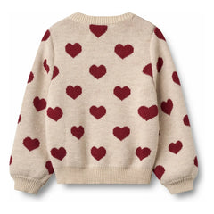 Wheat - Heart Jacquard Merino Wool Cardigan | Beige