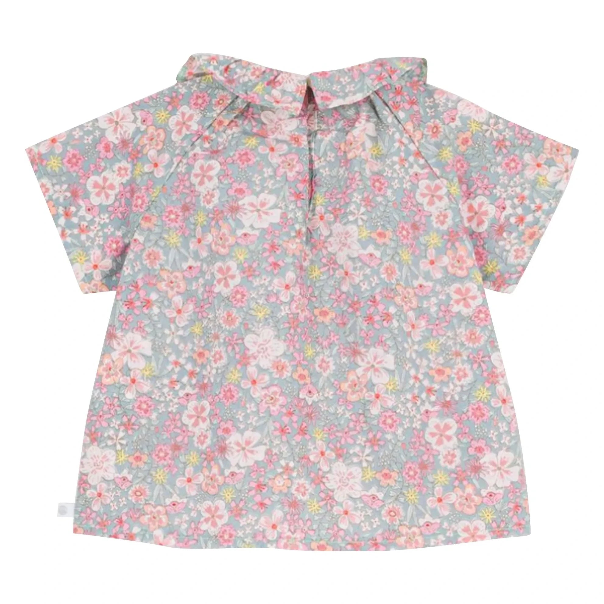 Petit Bateau - Floral Patterned Ruffled Collared Cotton Blouse | Turquoise