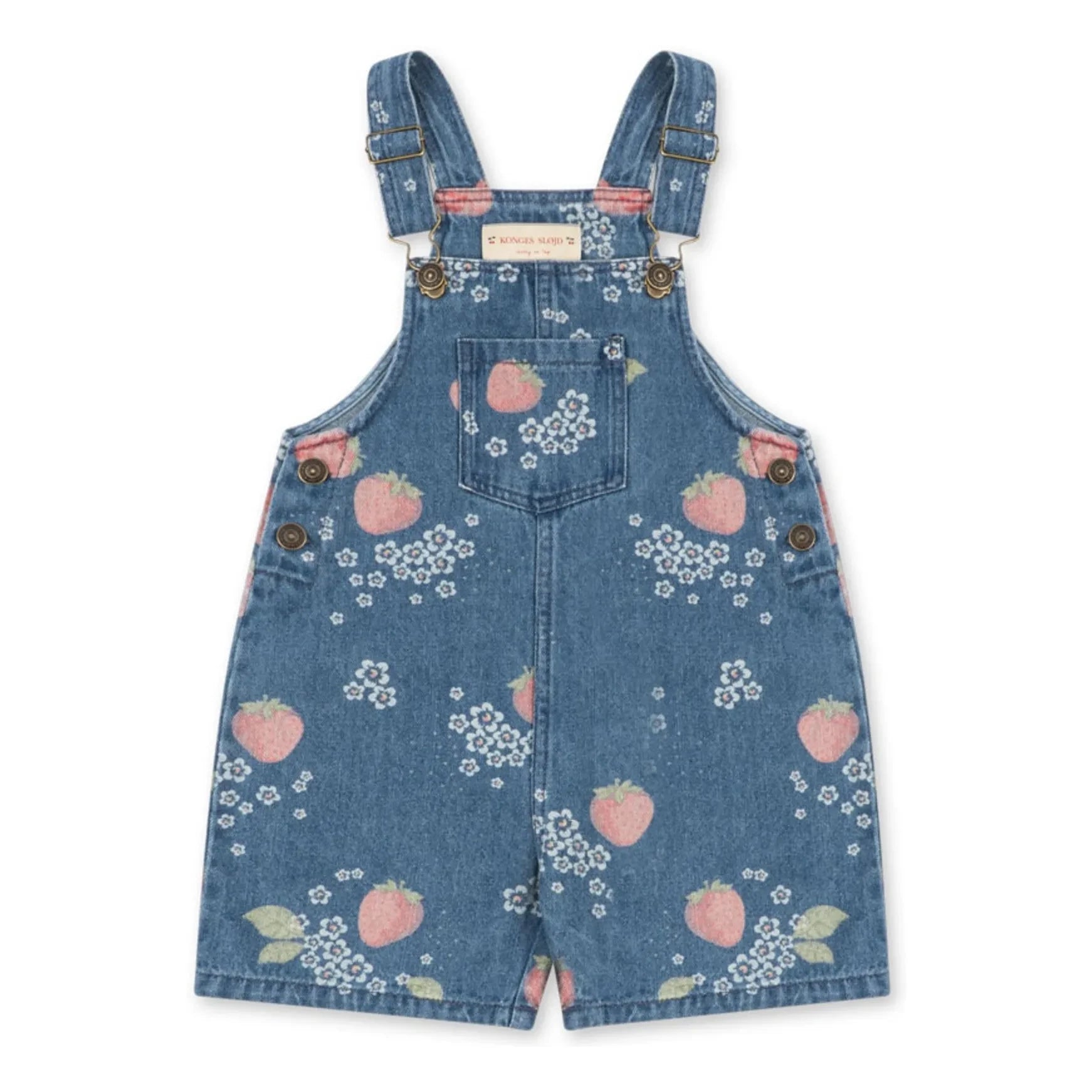 Konges Sløjd - Magot Denim Short Overalls | Strawberry Organic Cotton | Blue