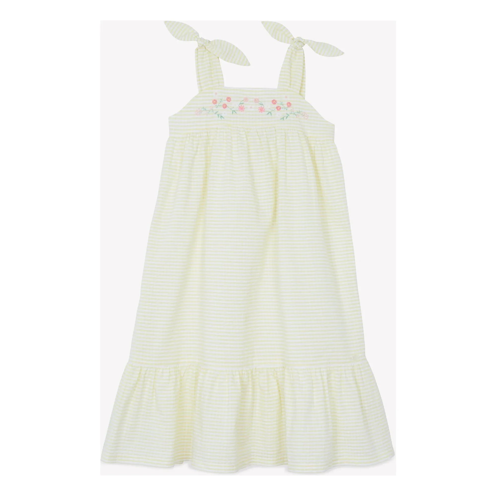 Tartine et Chocolat - Striped Embroidered Strapless Dress | Yellow