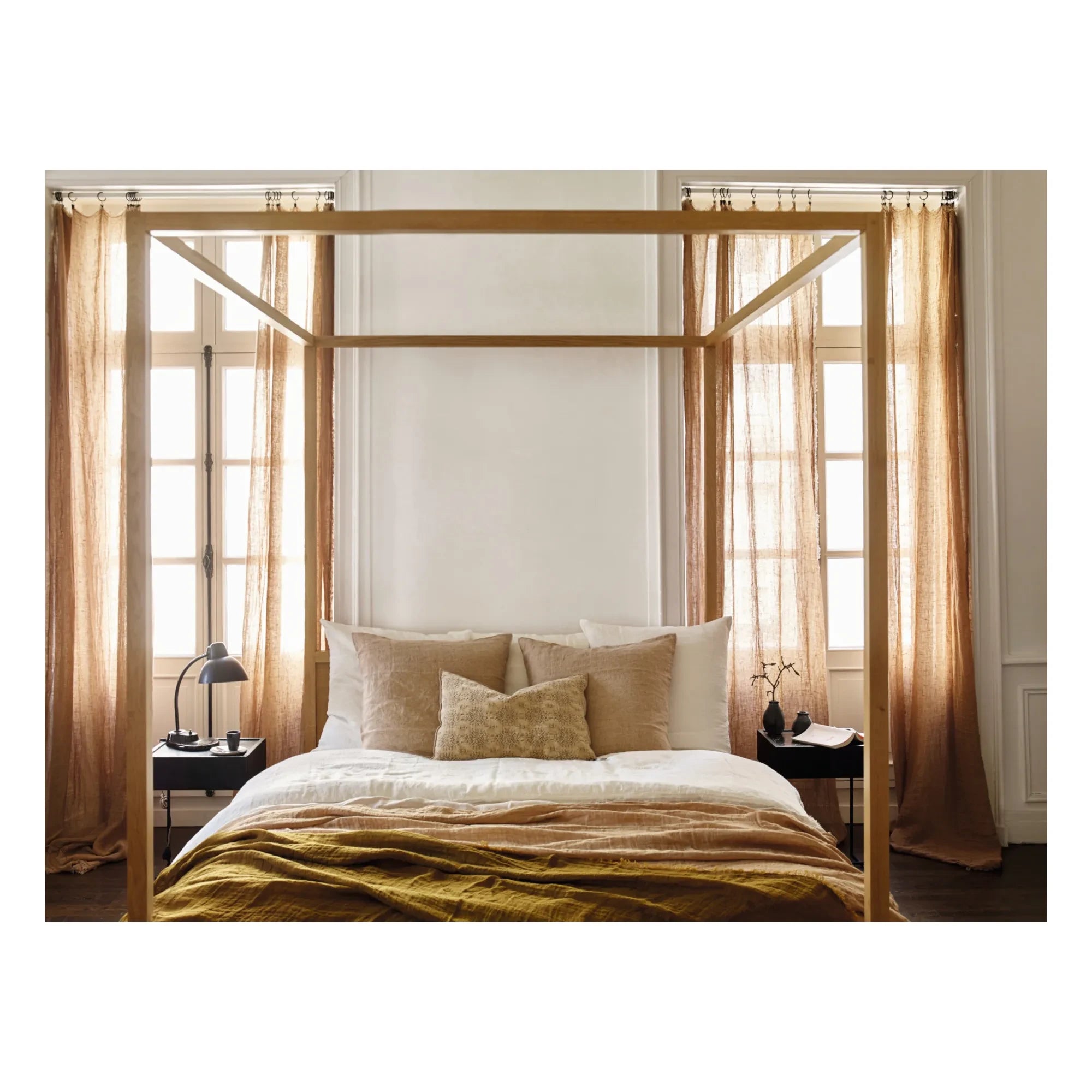 Maison de Vacances - Vice Versa Washed Linen Muslin Curtain with Fringes | Terracotta