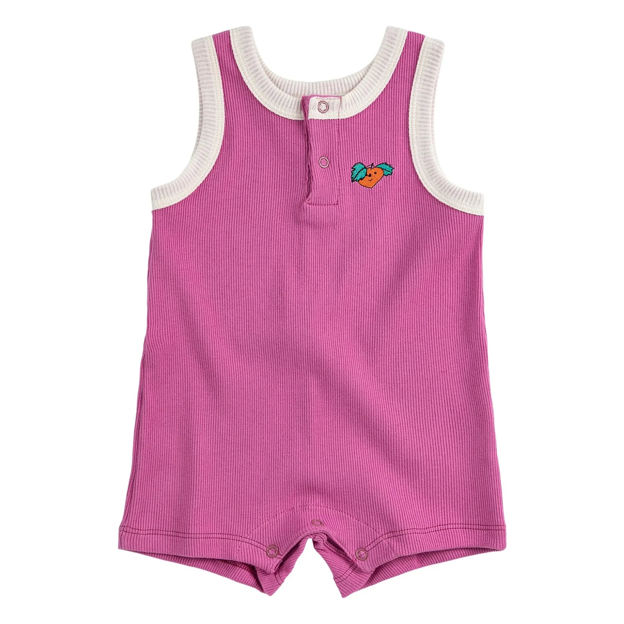 Bobo Choses - Knitted Short Romper in Orange Organic Cotton | Purple