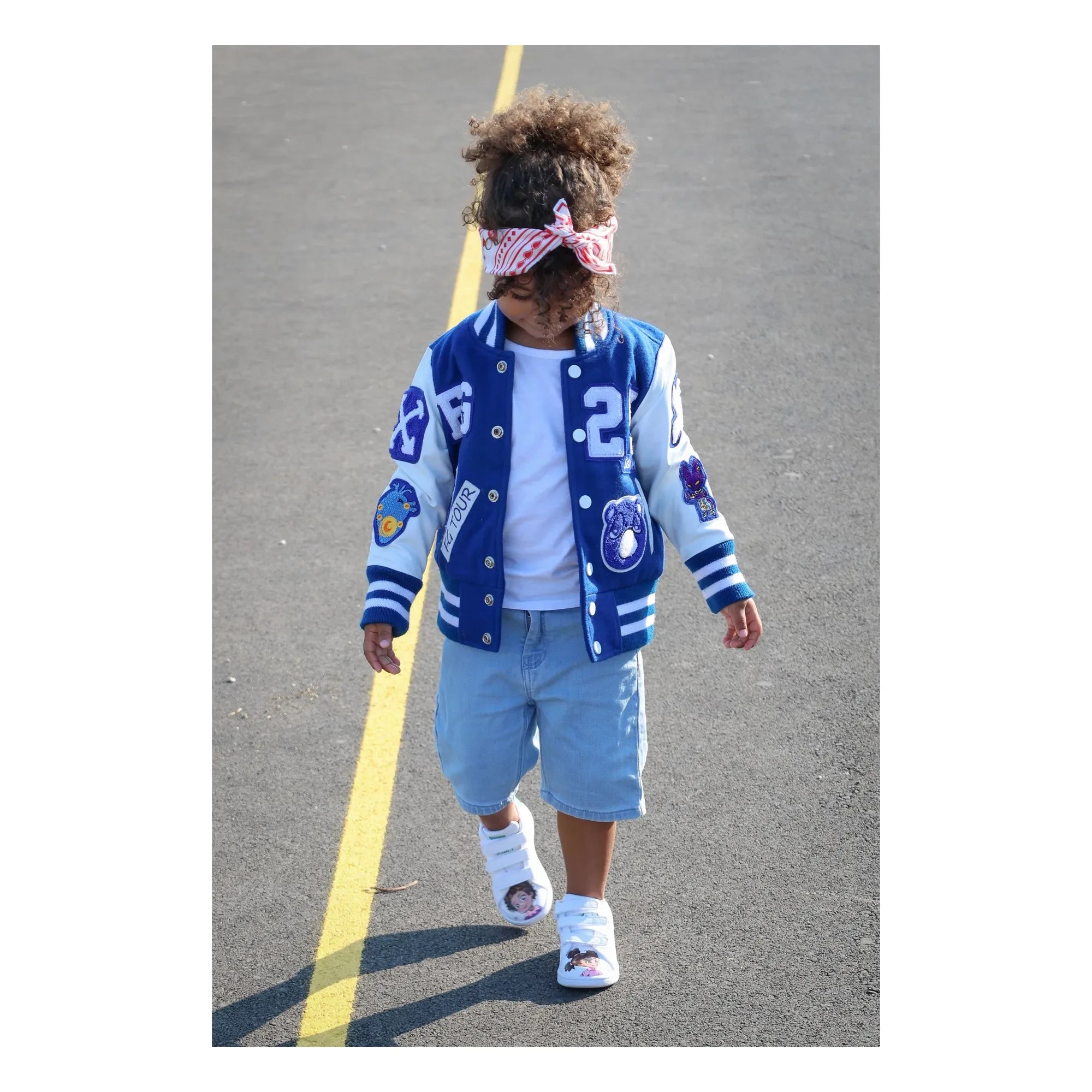 Girl Boy - Leather Patch Awesome Letterman Bomber Jacket | Blue
