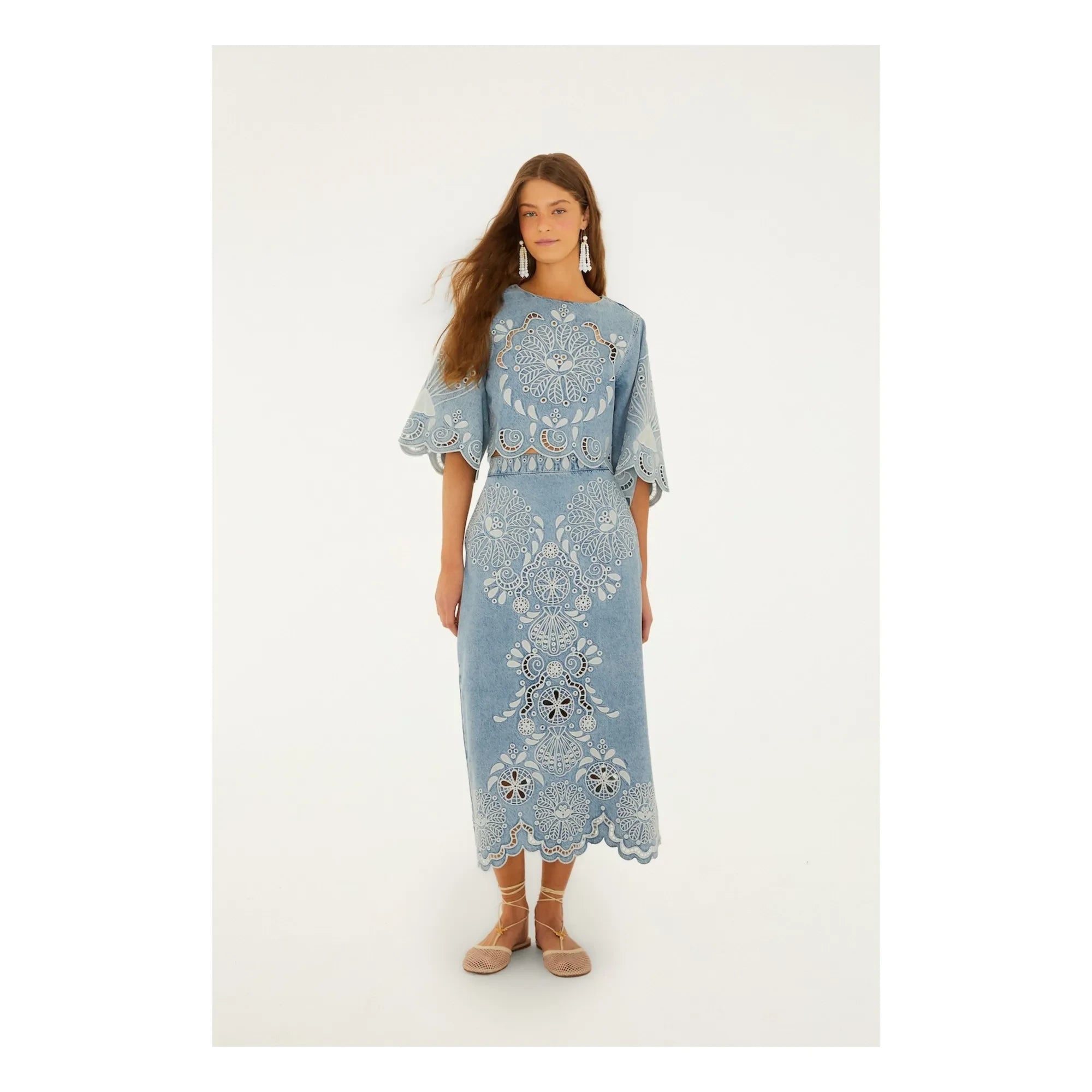 Farm Rio - Richelieux Blouse | Light Blue Denim