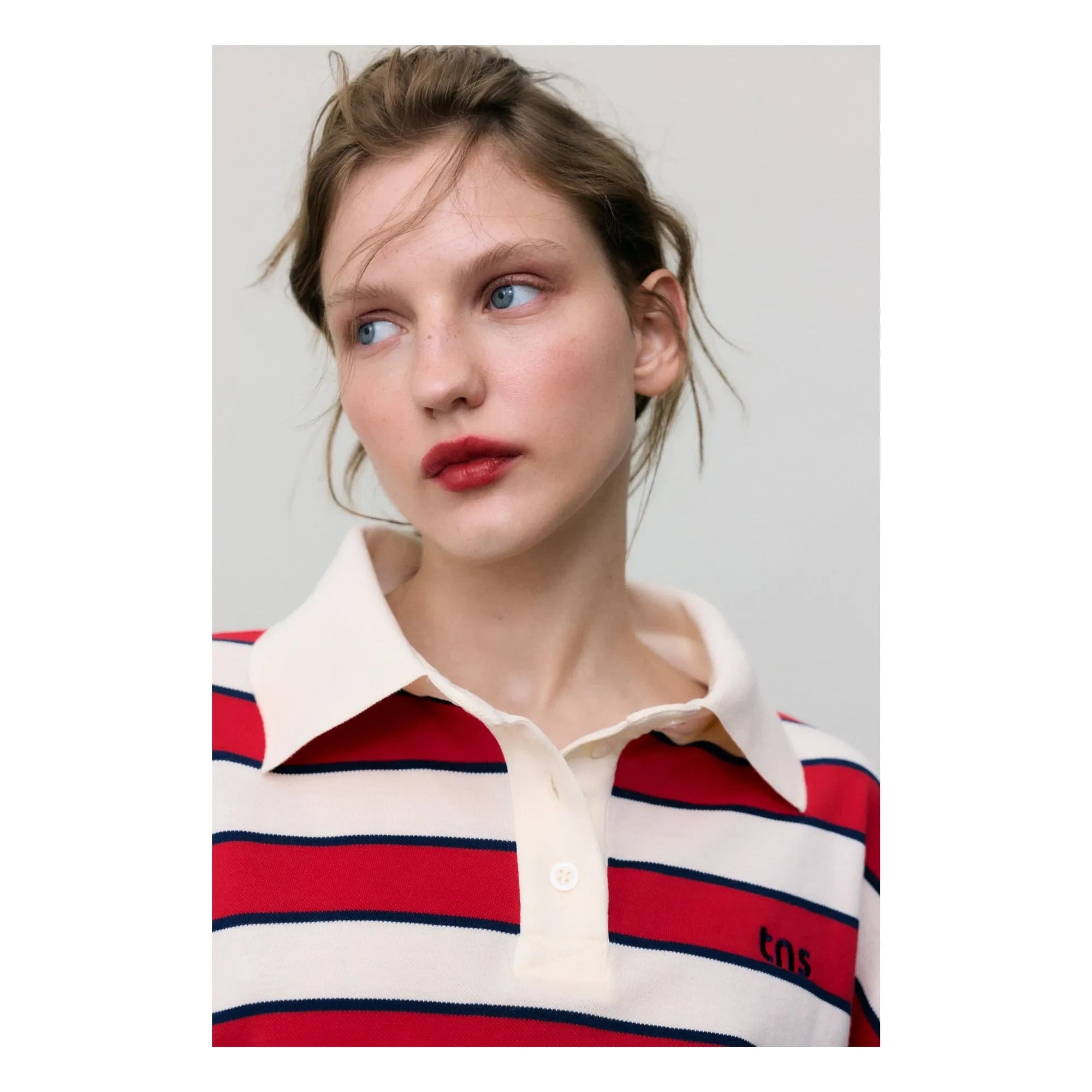 the new society - Acacia Striped Cotton Polo | Red