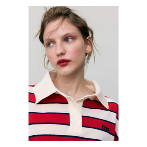 the new society - Acacia Striped Cotton Polo | Red