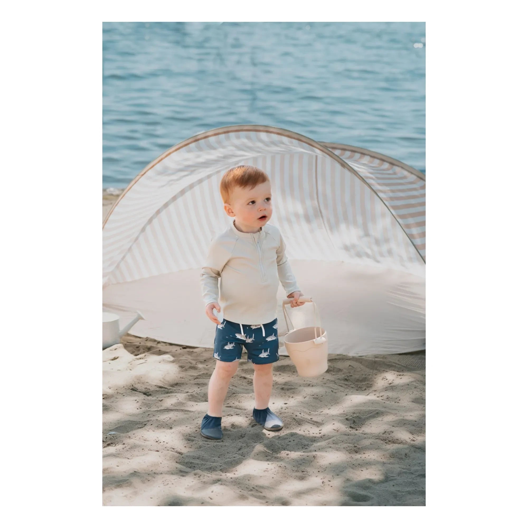 Petit Lem - Textured Fish Print UV Protection T-Shirt & Shorts Set Recycled Fibers | Gray