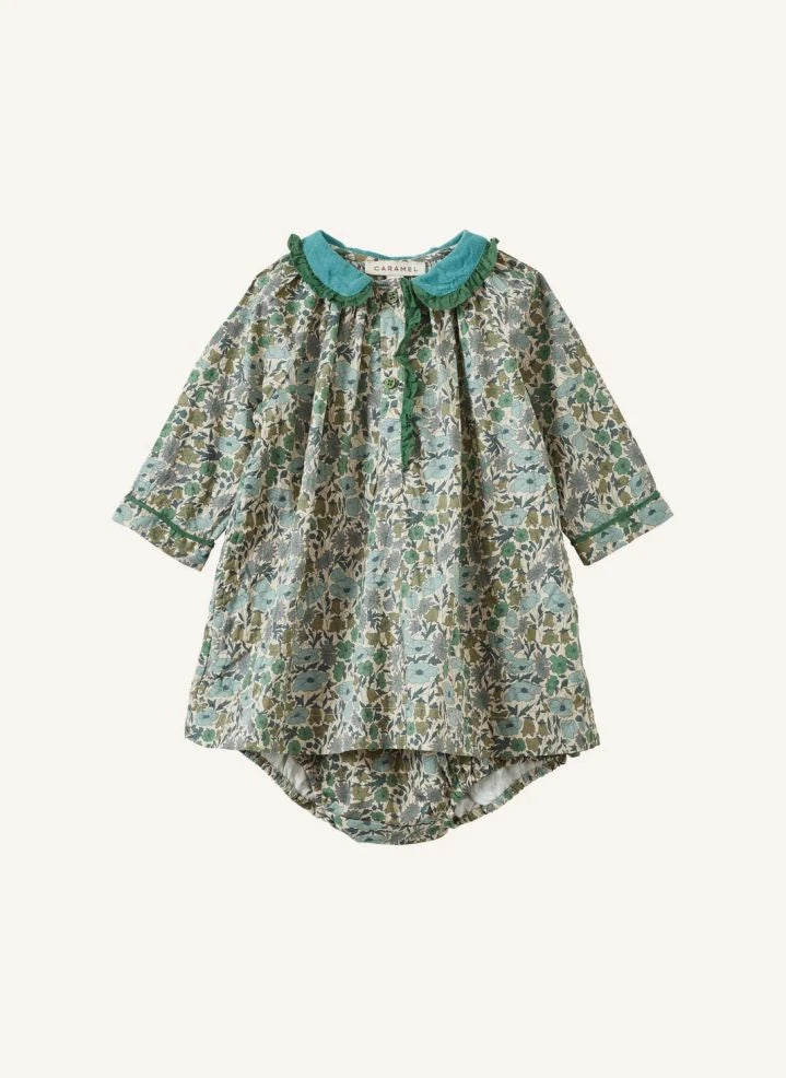 Caramel - Verdite Liberty Baby Dress | Green