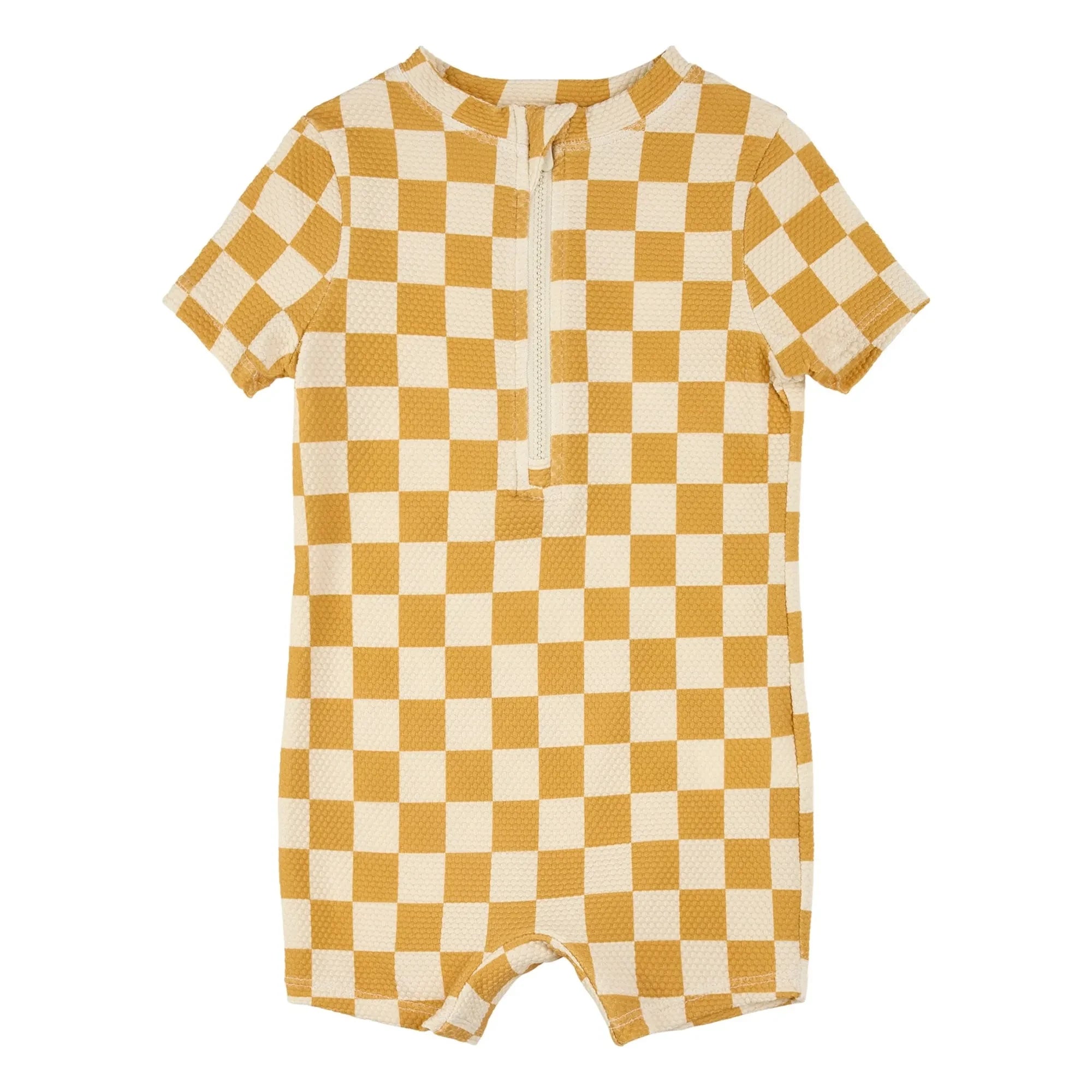 Petit Lem - Textured Plaid Anti-UV Jumpsuit Shorts Recycled Fibers | Yellow