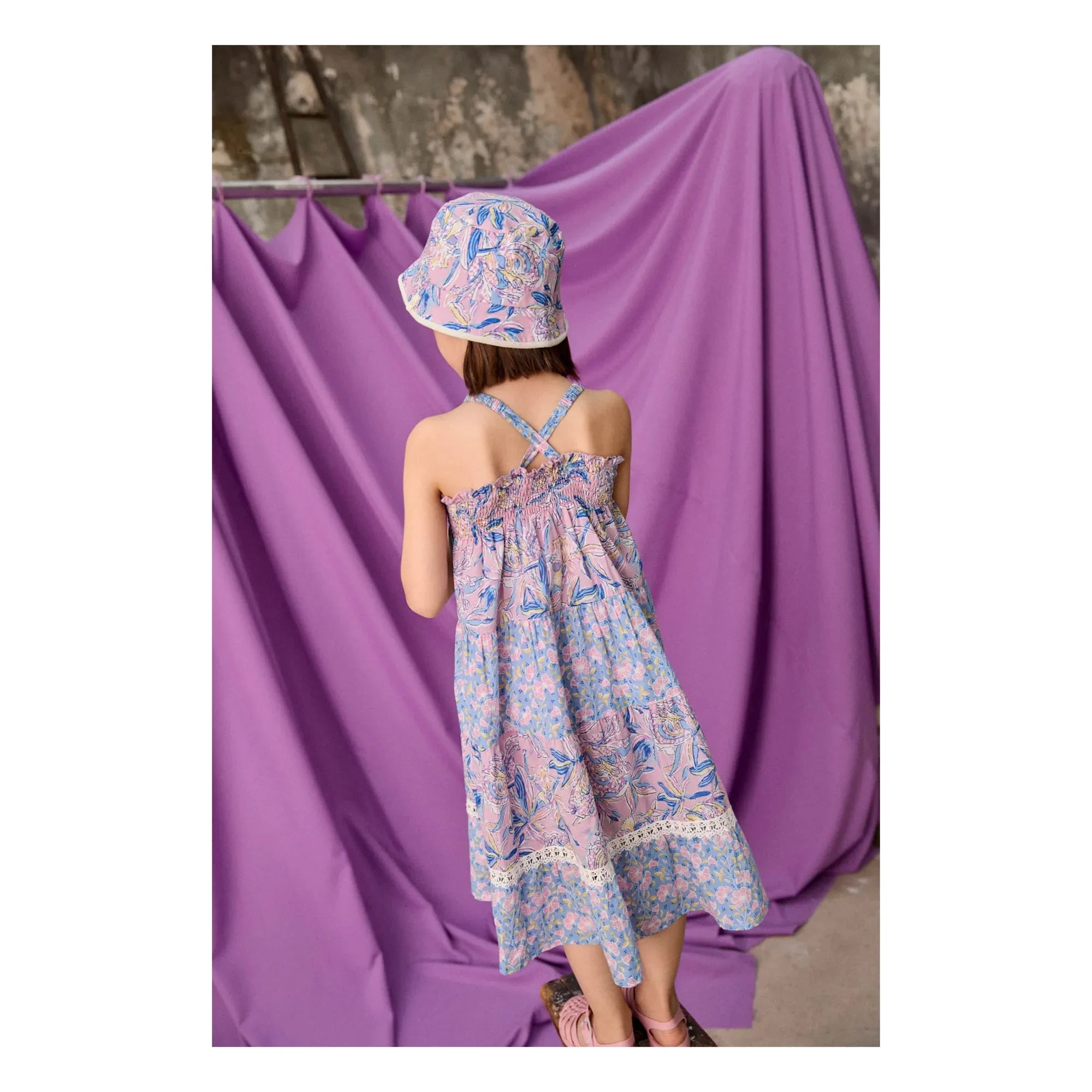 Louise Misha - Flowery Organic Cotton Marcelinette Strapless Dress | Purple