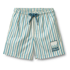 Wheat - Hansi Badge Recycled Fiber Striped Swimsuit Shorts | Blue