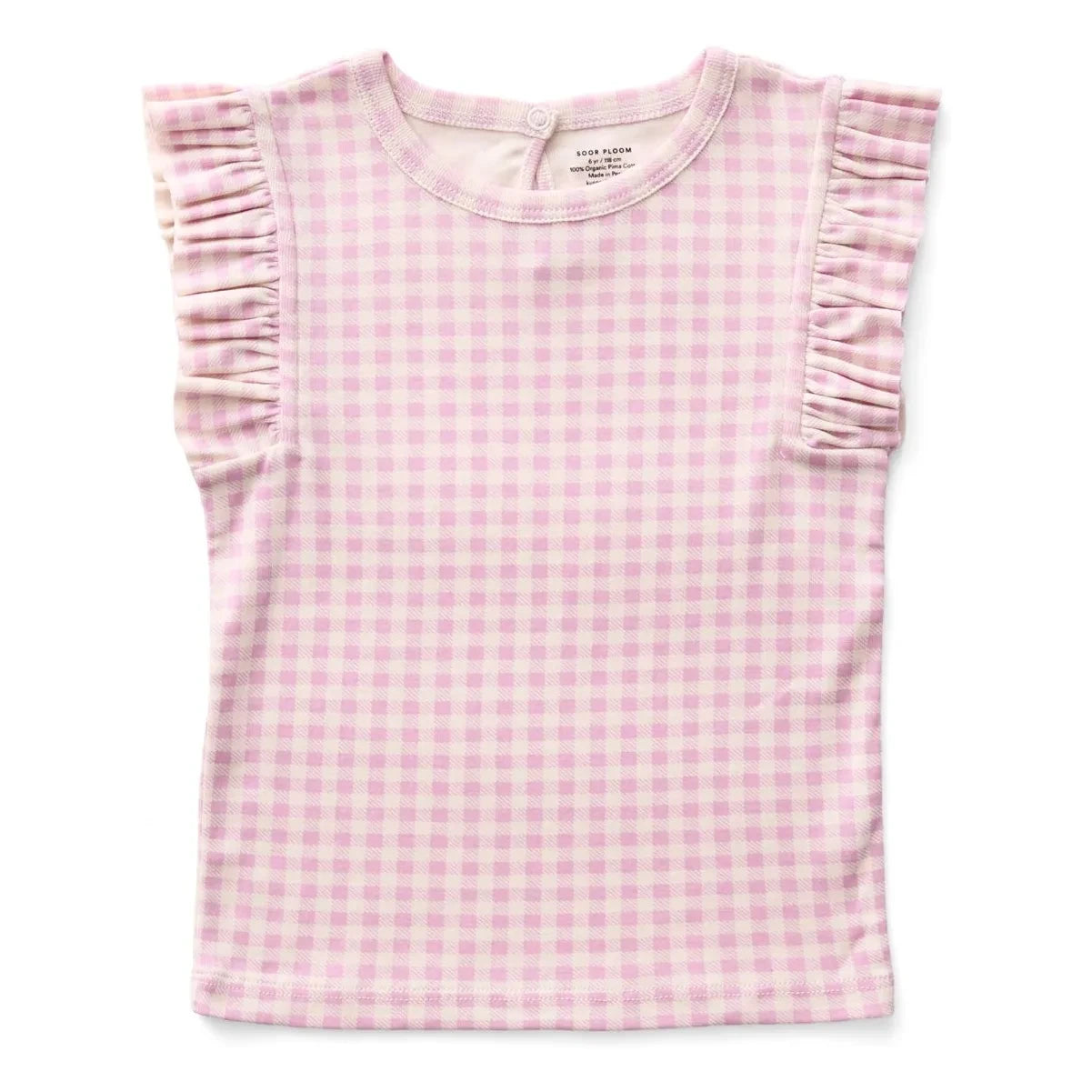 Soor Ploom - Pointelle Ruffled Vichy Organic Cotton T-Shirt | Pink
