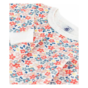 Petit Bateau - Organik pamuklu, kontrast kenarlı çiçekli pijama takımı | Beyaz